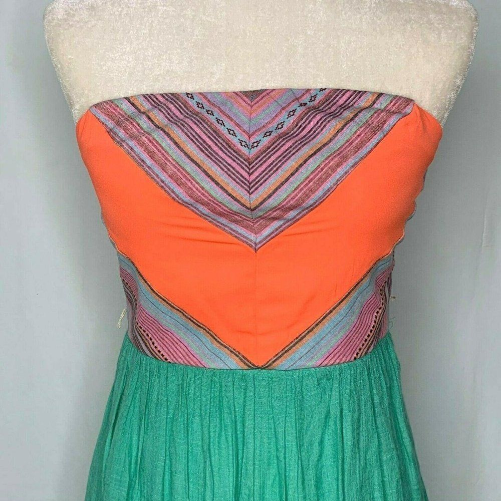 Jodi Kristopher Mini Dress 5 Orange Mint Green Strapless Zipper Back Lined
